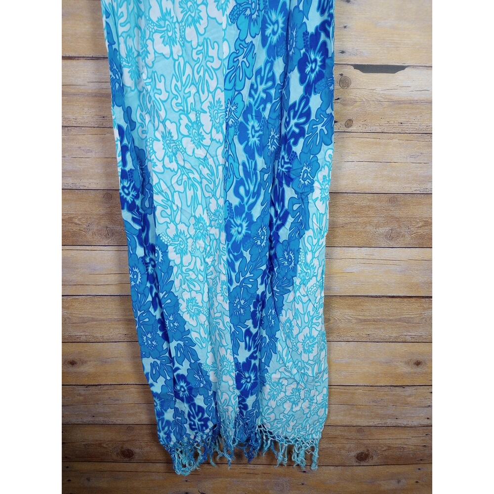 Pineapple Moon Dress Large Blue White Flowers Sleeveless Fringe Summer Hawaiian - Picture 3 of 6